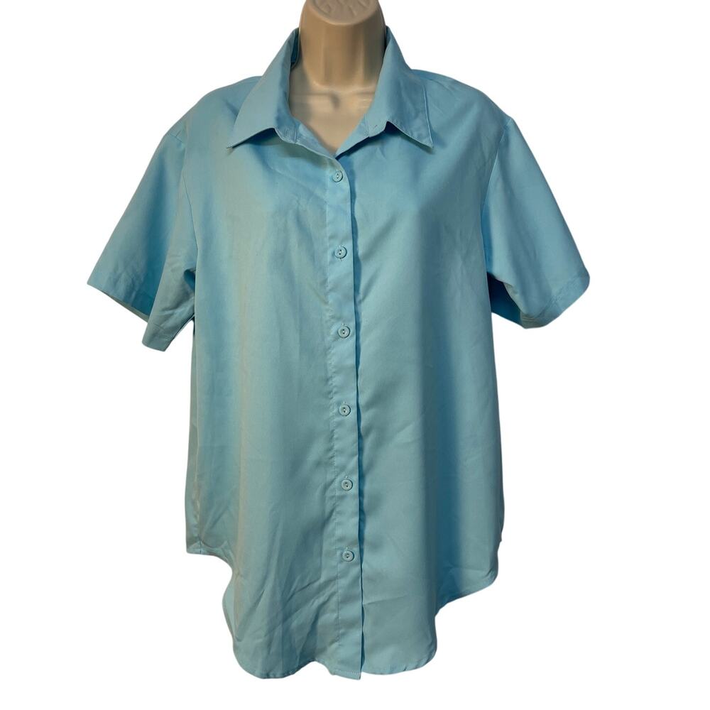 SHEIN Women Light Blue Short Sleeve Button Down Shirt Blouse Size Medium EU 38